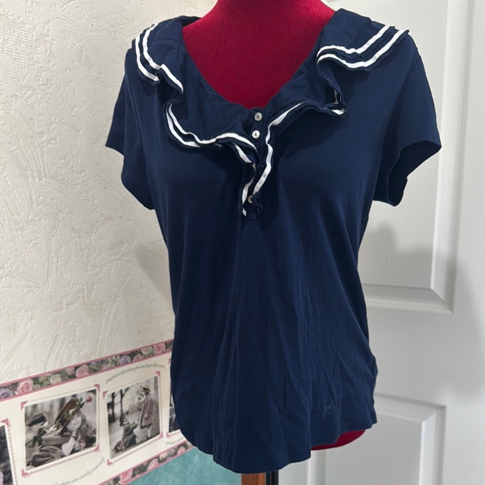 Ralph Lauren Blue Ruffled Sailor Collar Blouse